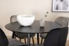 Imagine Masa de dining Dipp - 115 cm - Furnir negru / Picioare complet negre + Scaun Emma - Negru / Catifea neagra si gri deschis in spate Catifea gri in fata_4