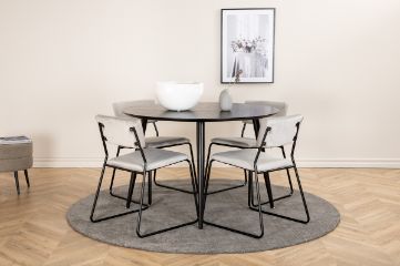 Imagine Vă rugăm să traduceți complet Tabel de dining Dipp - 115cm - Furnir negru / Toate picioarele negre + Scaun Kenth - Negru / Catifea gri deschis_4