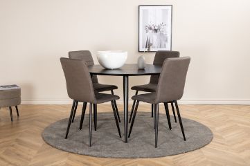 Imagine Masa de dining Dipp - 115cm - Furnir negru / Toate picioarele negre + Scaun Windu Lyx - Negru / Gri Micro Fibre_4