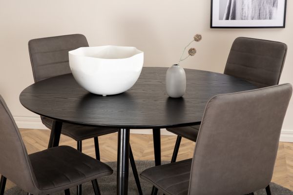 Imagine Masa de dining Dipp - 115cm - Furnir negru / Toate picioarele negre + Scaun Windu Lyx - Negru / Gri Micro Fibre_4