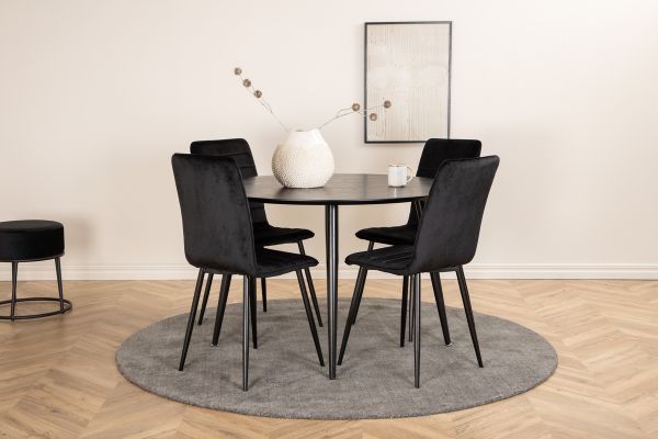 Imagine Masa de dining Dipp - 115cm - Furnir negru / Picioare complet negre + Scaun Windu Lyx - Negru / Catifea neagră_4