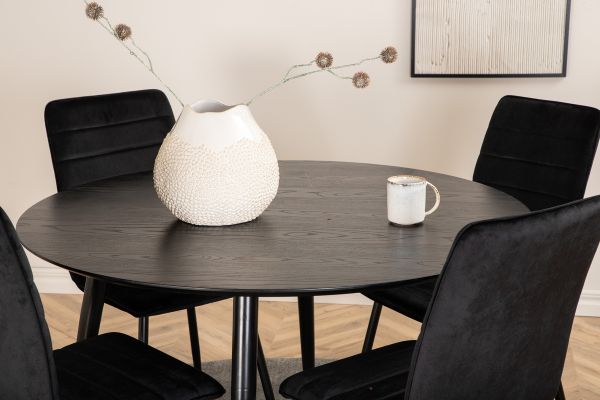 Imagine Masa de dining Dipp - 115cm - Furnir negru / Picioare complet negre + Scaun Windu Lyx - Negru / Catifea neagră_4