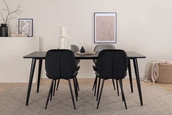 Imagine Dipp Dining Table - 180*90cm - Black Veneer / all black legs +Emma Chair - Black /Light Grey _4