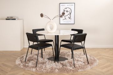 Imagine Vă rugăm să traduceți complet Estelle Round Dining Table ø106 H75 - White / Black + Kenth Chair - Black / Black PU_4