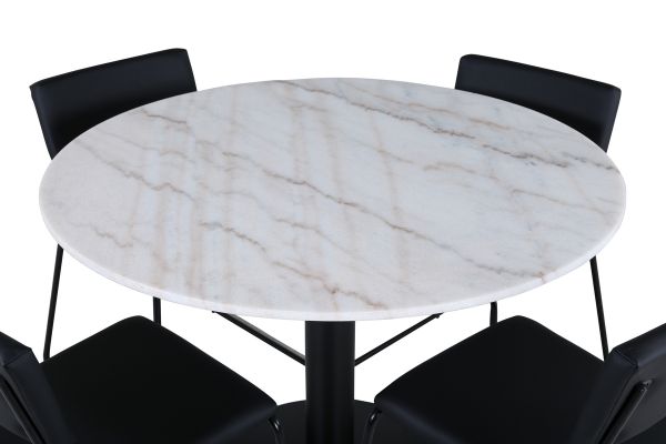 Imagine Vă rugăm să traduceți complet Estelle Round Dining Table ø106 H75 - White / Black + Kenth Chair - Black / Black PU_4