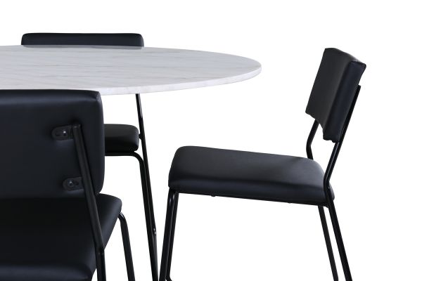 Imagine Vă rugăm să traduceți complet Estelle Round Dining Table ø106 H75 - White / Black + Kenth Chair - Black / Black PU_4