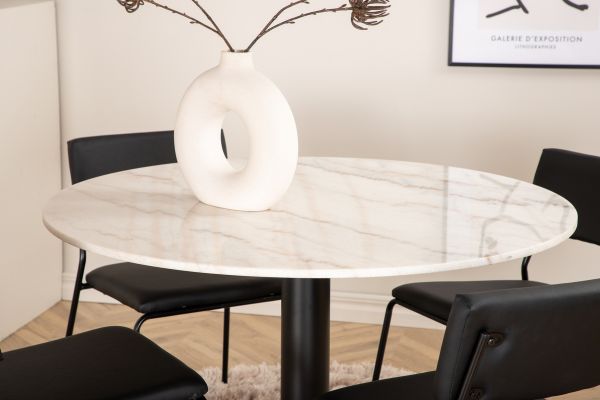 Imagine Vă rugăm să traduceți complet Estelle Round Dining Table ø106 H75 - White / Black + Kenth Chair - Black / Black PU_4