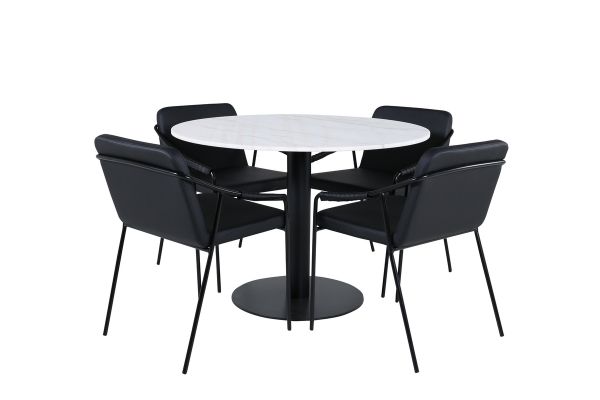 Imagine Masa de dining rotunda Estelle ø106 H75 - Alb / Negru+ Scaun Tvist - Negru / Negru PU_4