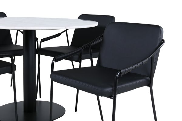 Imagine Masa de dining rotunda Estelle ø106 H75 - Alb / Negru+ Scaun Tvist - Negru / Negru PU_4