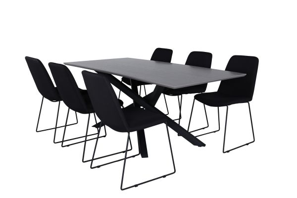 Imagine Masa de dining Piazza, negru gri, furnir+6 scaune de dining Muce, picioare negre, material negru_6