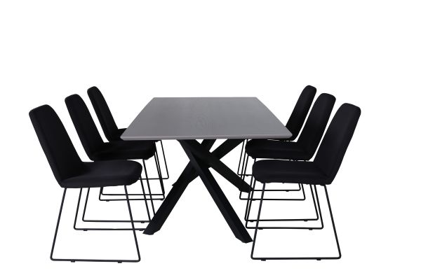 Imagine Masa de dining Piazza, negru gri, furnir+6 scaune de dining Muce, picioare negre, material negru_6