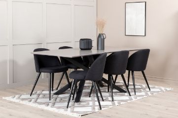 Imagine Masa de dining Piazza, cu furnir de culoare neagră gri + scaun de dining din catifea cu picioare negre, material textil negru_6