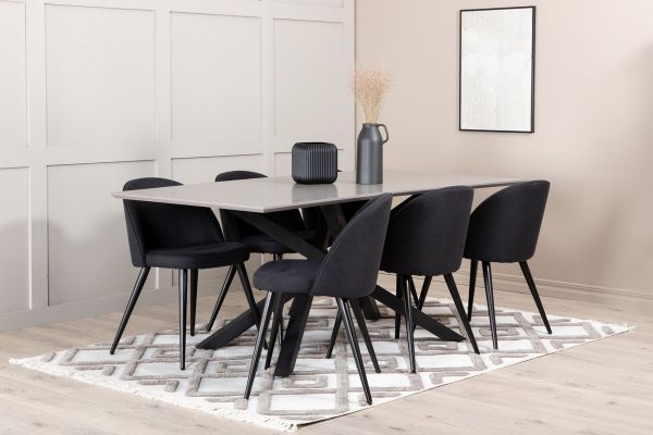 Imagine Masa de dining Piazza, cu furnir de culoare neagră gri + scaun de dining din catifea cu picioare negre, material textil negru_6