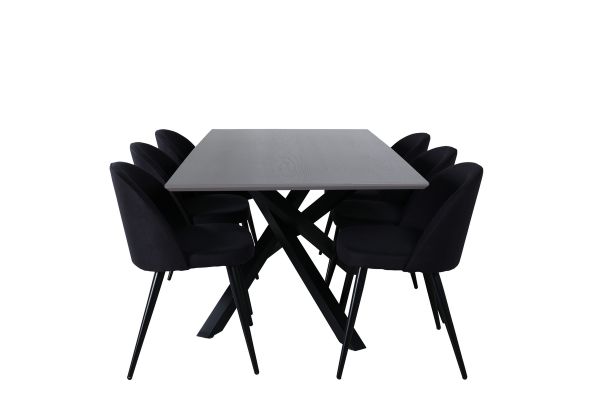 Imagine Masa de dining Piazza, cu furnir de culoare neagră gri + scaun de dining din catifea cu picioare negre, material textil negru_6