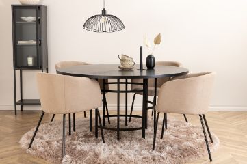 Imagine Copenhagen - Dining Table round - Black / Black+Berit Chair - Black / Beige Fabric (Polyester linen )_4