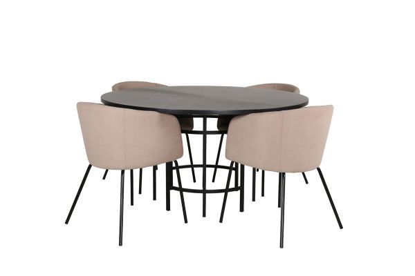 Imagine Copenhagen - Dining Table round - Black / Black+Berit Chair - Black / Beige Fabric (Polyester linen )_4