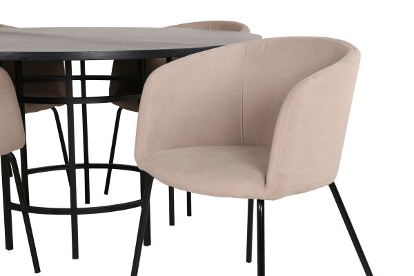 Imagine Copenhagen - Dining Table round - Black / Black+Berit Chair - Black / Beige Fabric (Polyester linen )_4