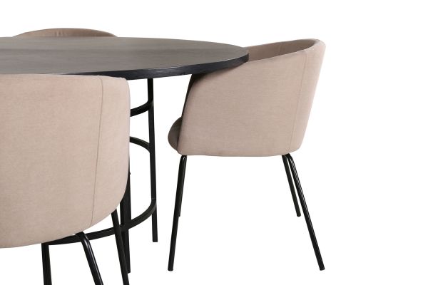 Imagine Copenhagen - Dining Table round - Black / Black+Berit Chair - Black / Beige Fabric (Polyester linen )_4