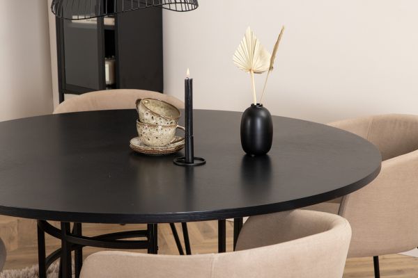 Imagine Copenhagen - Dining Table round - Black / Black+Berit Chair - Black / Beige Fabric (Polyester linen )_4