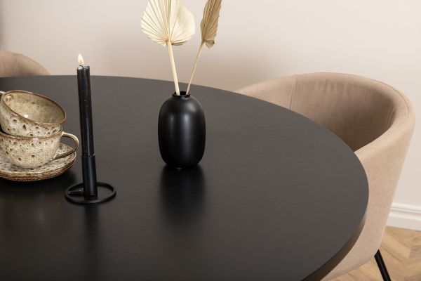 Imagine Copenhagen - Dining Table round - Black / Black+Berit Chair - Black / Beige Fabric (Polyester linen )_4