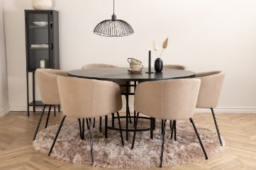 Imagine Copenhagen - Dining Table round - Black / Black+Berit Chair - Black / Beige Fabric (Polyester linen )_6