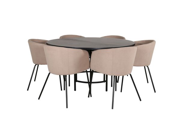 Imagine Copenhagen - Dining Table round - Black / Black+Berit Chair - Black / Beige Fabric (Polyester linen )_6