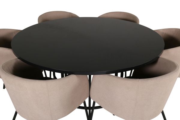 Imagine Copenhagen - Dining Table round - Black / Black+Berit Chair - Black / Beige Fabric (Polyester linen )_6