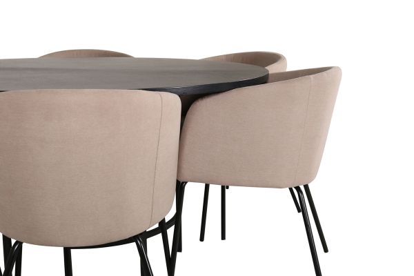 Imagine Copenhagen - Dining Table round - Black / Black+Berit Chair - Black / Beige Fabric (Polyester linen )_6