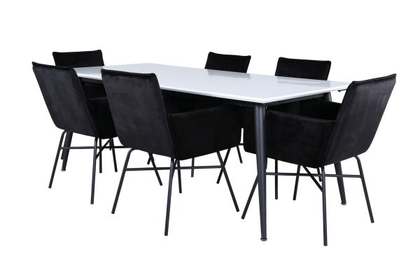 Imagine Masa de dining Jimmy - Negru / Alb HPL + Scaun Petra - Negru / Catifea Neagra_6