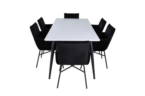 Imagine Masa de dining Jimmy - Negru / Alb HPL + Scaun Petra - Negru / Catifea Neagra_6