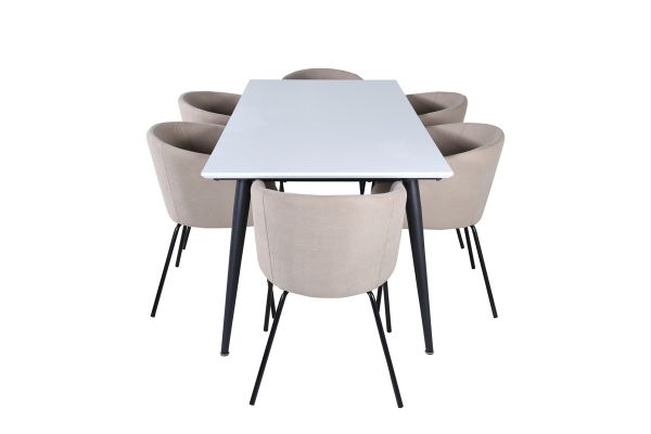 Imagine Masa de dining Jimmy - Negru / Alb HPL + Scaun Berit - Negru / Material textil Bej (Poliester / in) _ 6