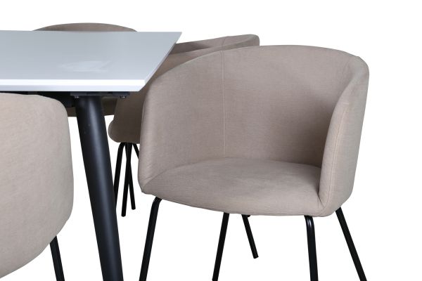 Imagine Masa de dining Jimmy - Negru / Alb HPL + Scaun Berit - Negru / Material textil Bej (Poliester / in) _ 6