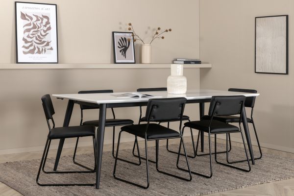 Imagine Masa de Dining Jimmy - Negru / Alb HPL+Scaun Kenth - Negru / Piele Neagra_6