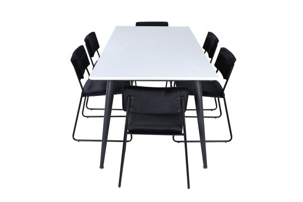 Imagine Masa de dining Jimmy - Negru / Alb HPL + Scaun Kenth - Negru / Catifea Neagra_6