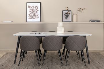 Imagine Masa de dining Jimmy - Negru / Alb HPL+ Scaun cusut cu catifea - Negru / Gri Micro Fibre_6