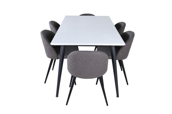 Imagine Masa de dining Jimmy - Negru / Alb HPL+ Scaun cusut cu catifea - Negru / Gri Micro Fibre_6