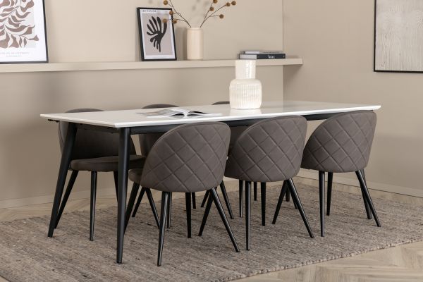 Imagine Masa de dining Jimmy - Negru / Alb HPL+ Scaun cusut cu catifea - Negru / Gri Micro Fibre_6