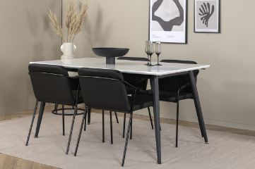 Imagine Masa de Dining Jimmy - Negru / Alb HPL+ Scaun Tvist - Negru / Piele neagra_4