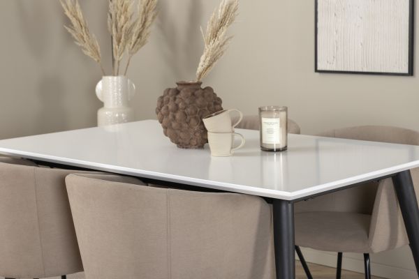 Imagine Jimmy Dining Table - Black / White HPL+Berit Chair - Black / Beige Fabric (Polyester linen )_4