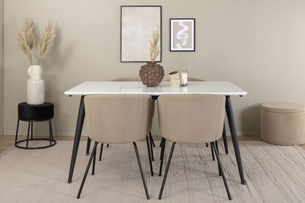 Imagine Jimmy Dining Table - Black / White HPL+Berit Chair - Black / Beige Fabric (Polyester linen )_4