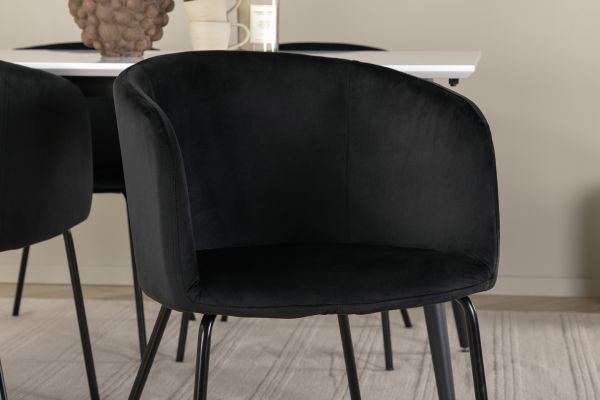 Imagine Masa de dining Jimmy - Negru / Alb HPL+Scaun Berit - Negru / Catifea Neagra_4