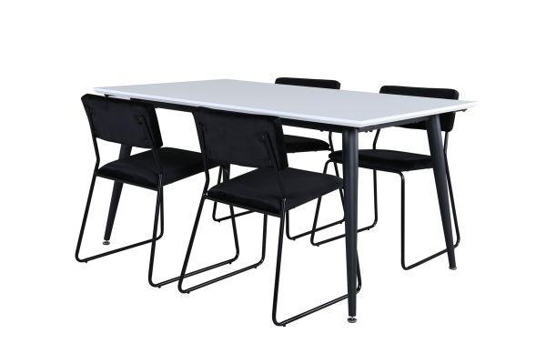 Imagine Masa de dining Jimmy - Negru / Alb HPL+4 Scaune Kenth - Negru / Catifea neagra