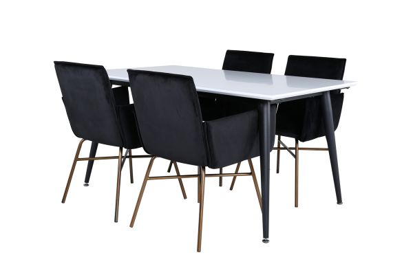 Imagine Masa de dining Jimmy - Negru / Alb HPL + Scaun Petra - Cupru vechi / Catifea neagra_4