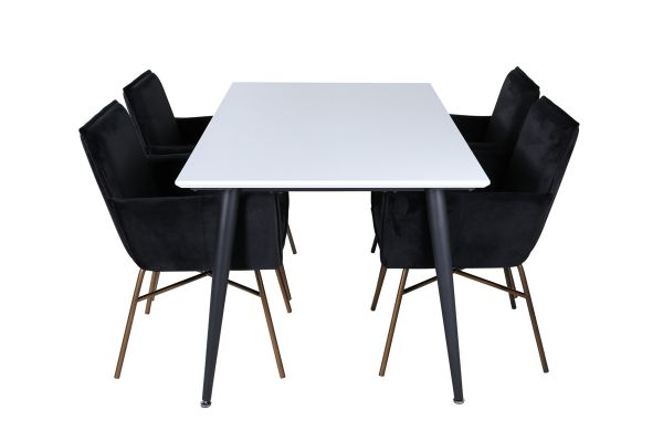 Imagine Masa de dining Jimmy - Negru / Alb HPL + Scaun Petra - Cupru vechi / Catifea neagra_4