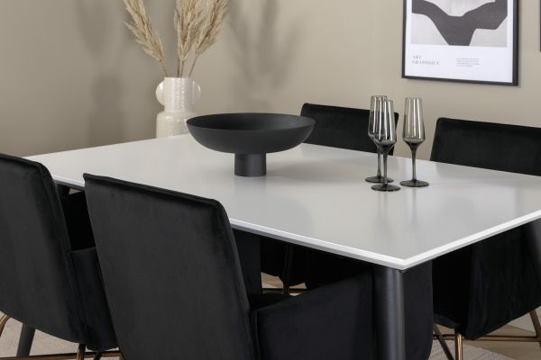 Imagine Masa de dining Jimmy - Negru / Alb HPL + Scaun Petra - Cupru vechi / Catifea neagra_4