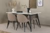 Imagine Masa de dining Jimmy - Negru / Alb HPL+Picioare de metal negre / Scaun de material de catifea cu cusaturi - Negru / Bej din material din poliester (linen)