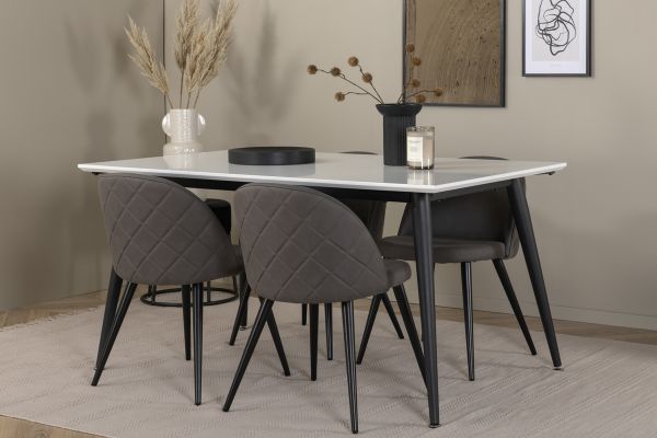 Imagine Masa de dining Jimmy - Negru / Alb HPL+Scaun cu cusături de catifea - Negru / Gri Micro Fibre_4