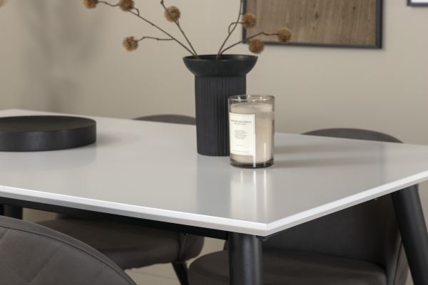 Imagine Masa de dining Jimmy - Negru / Alb HPL+Scaun cu cusături de catifea - Negru / Gri Micro Fibre_4