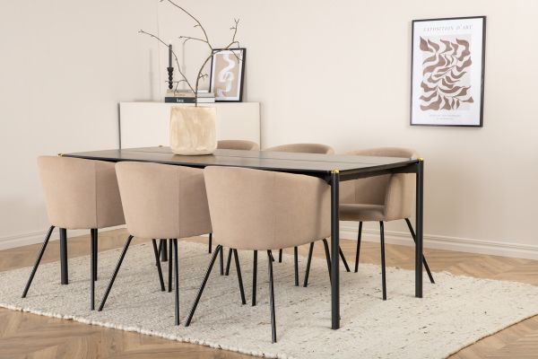 Imagine Pelle Dining Table - Black / black Black+Berit Chair - Black / Beige Fabric (Polyester linen )_6