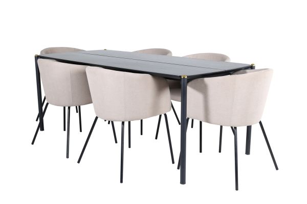 Imagine Pelle Dining Table - Black / black Black+Berit Chair - Black / Beige Fabric (Polyester linen )_6